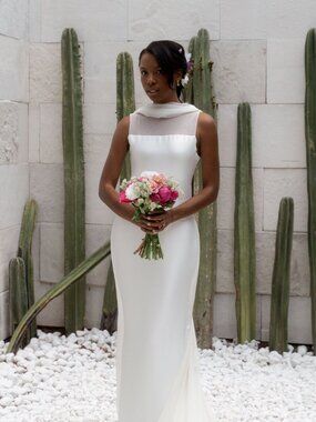 Danielle Frankel Inspired A Line Custom Silk & Chiffon Open Back Wedding Dress